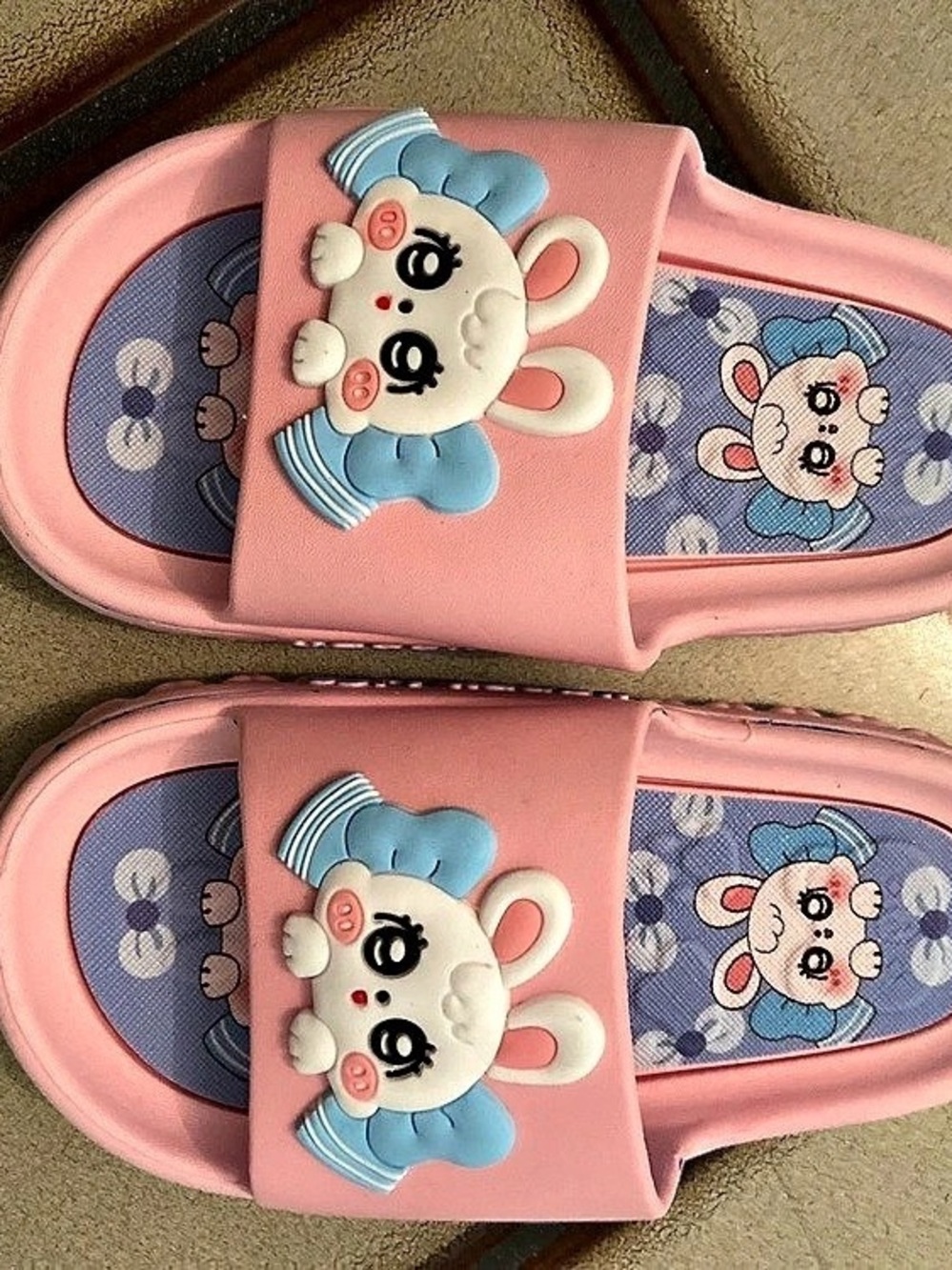Kids Pink & Blue Bunny Slide Sandals NWT
